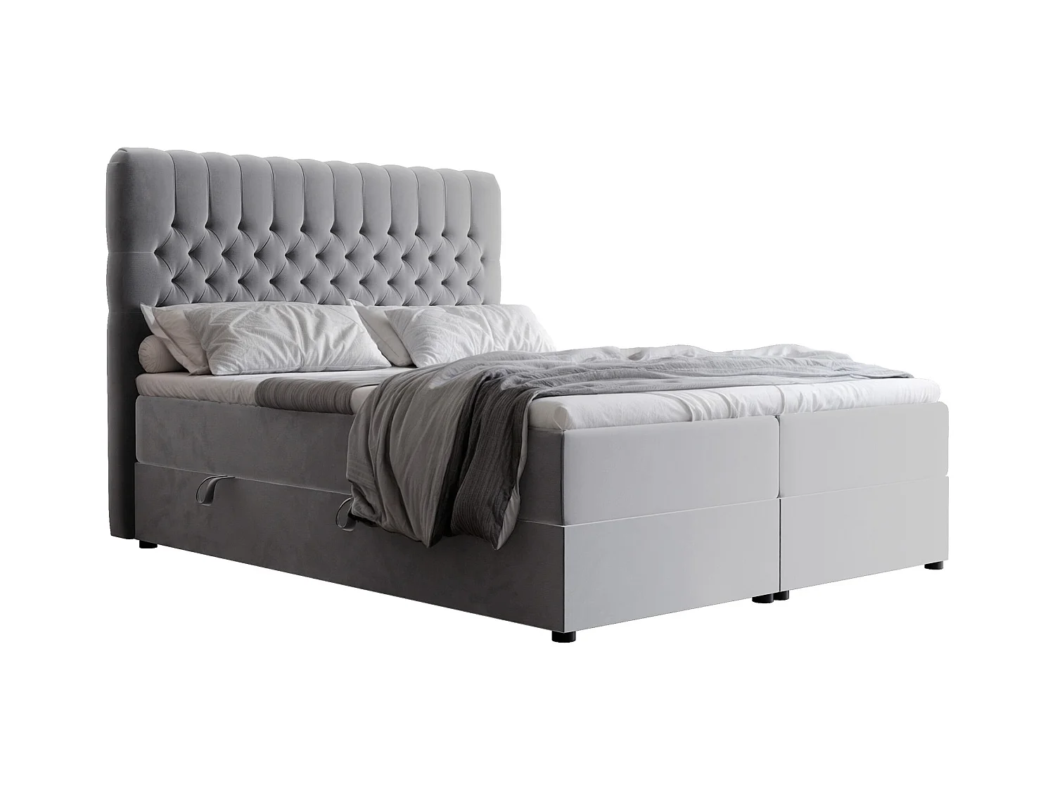 Lit continental rembourré avec matelas, gris clair - 180x200