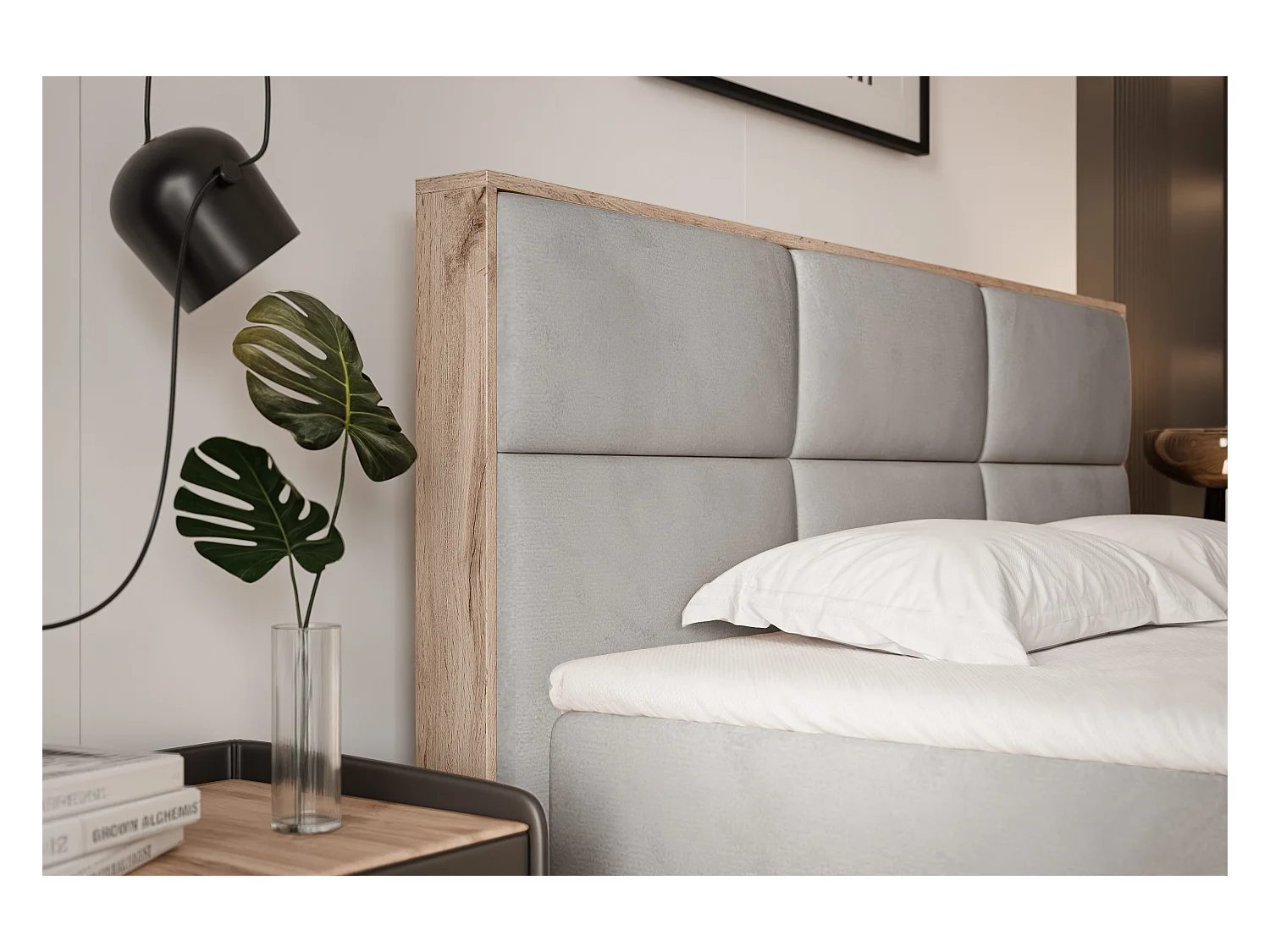 Lit continental rembourré avec surmatelas, gris - 140x200 - LAVIO