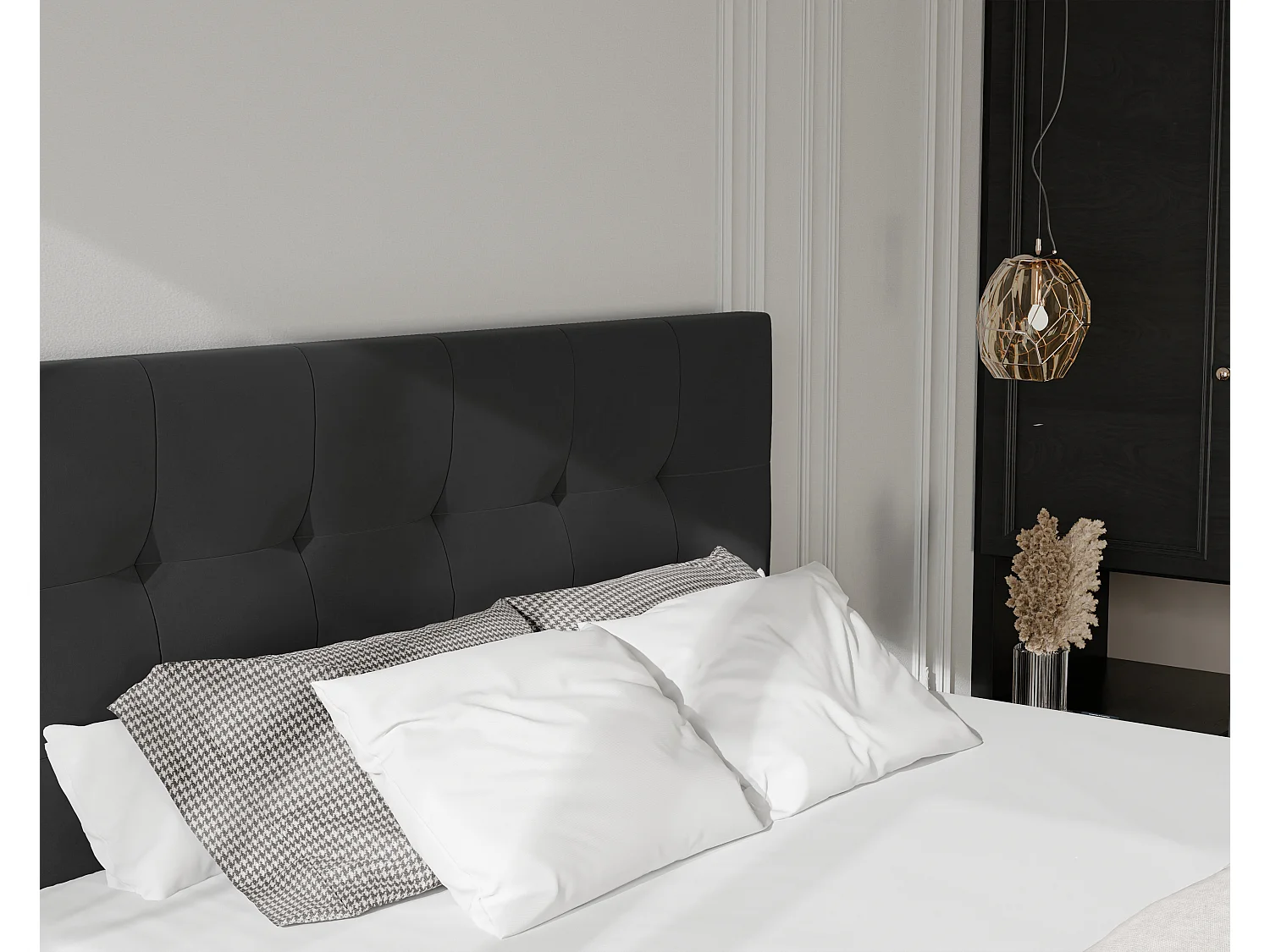 Lit continental rembourré avec surmatelas, noir - 160x200 - AZARIO