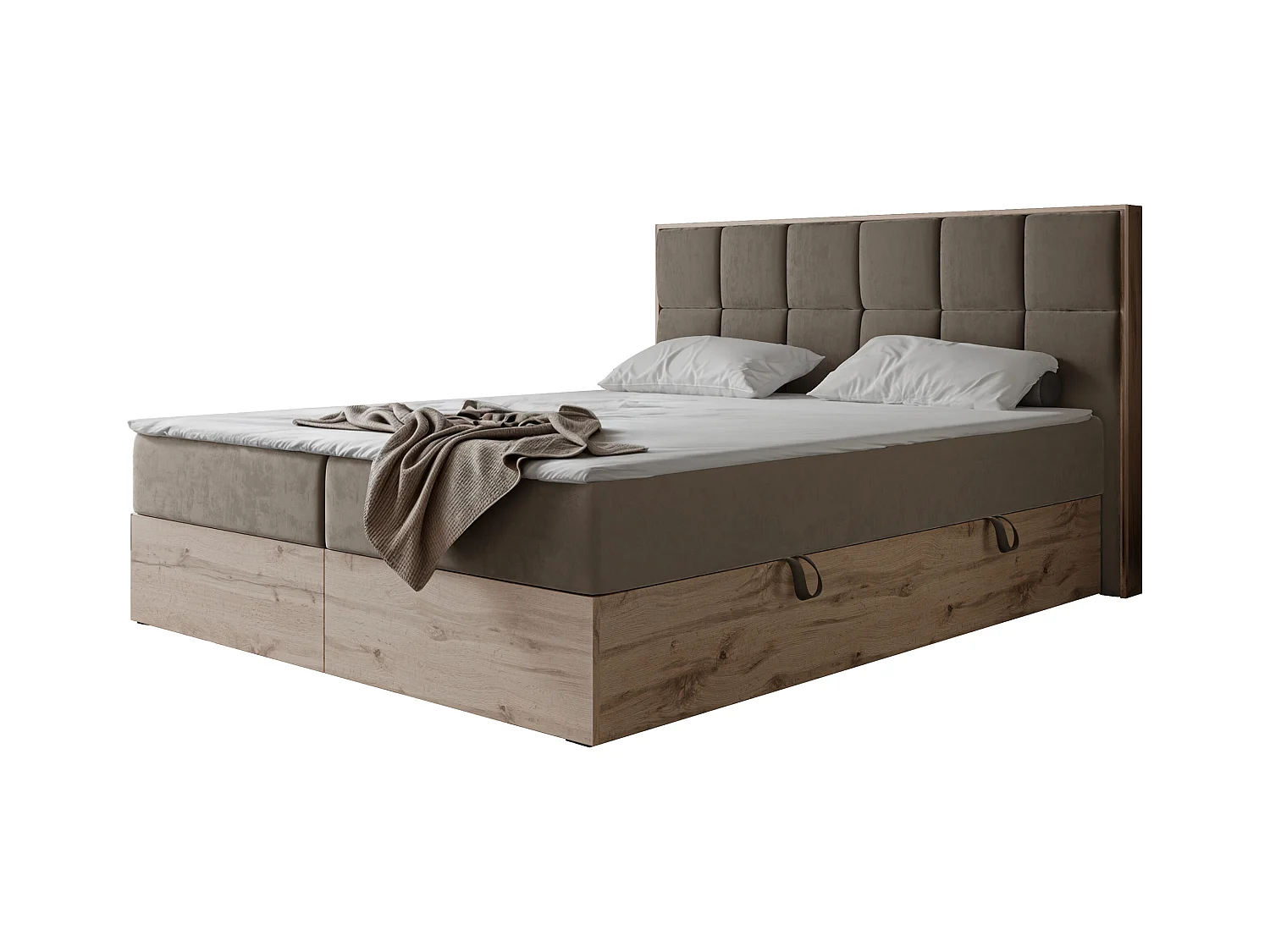 Lit continental rembourré avec surmatelas, marron - 140x200 - LAVIO II