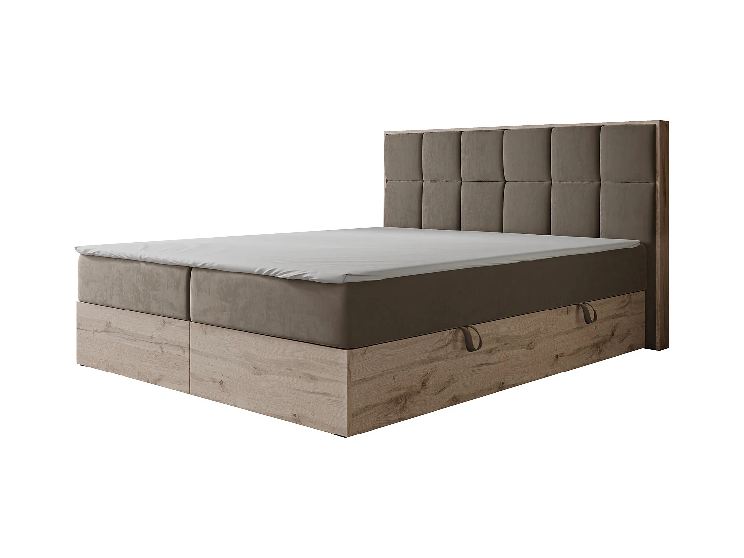 Lit continental rembourré avec surmatelas, marron - 140x200 - LAVIO II