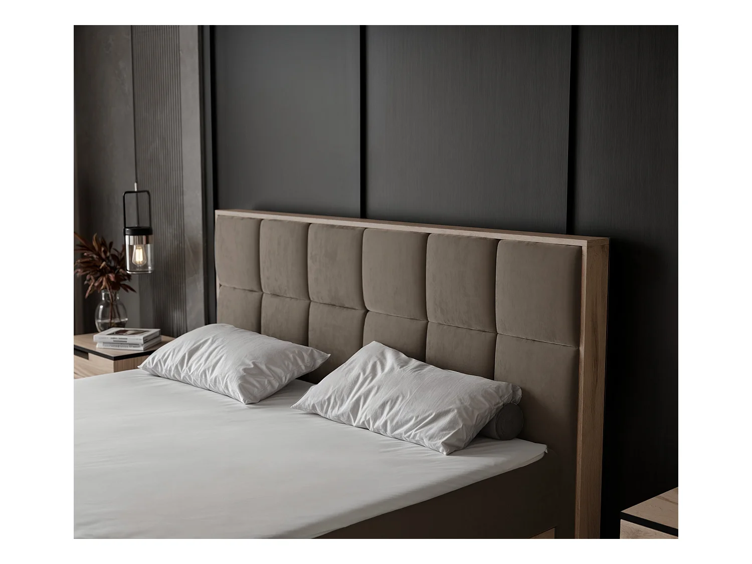 Lit continental rembourré avec surmatelas, marron - 140x200 - LAVIO II