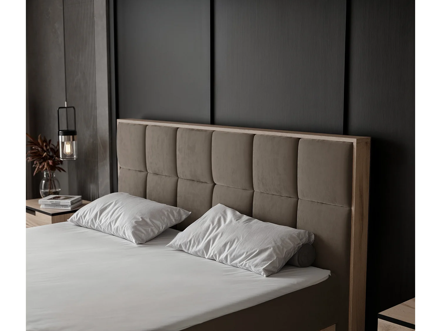 Lit continental rembourré avec surmatelas, marron - 140x200 - LAVIO II