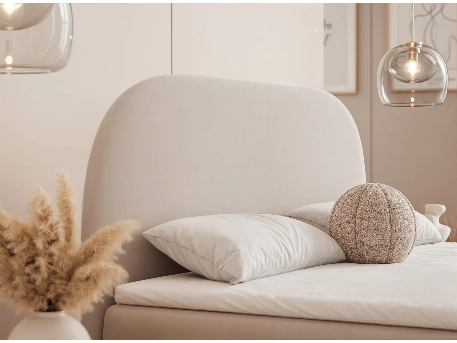 Lit continental rembourré sur pieds avec surmatelas, crème - 160x200 - NOELIA