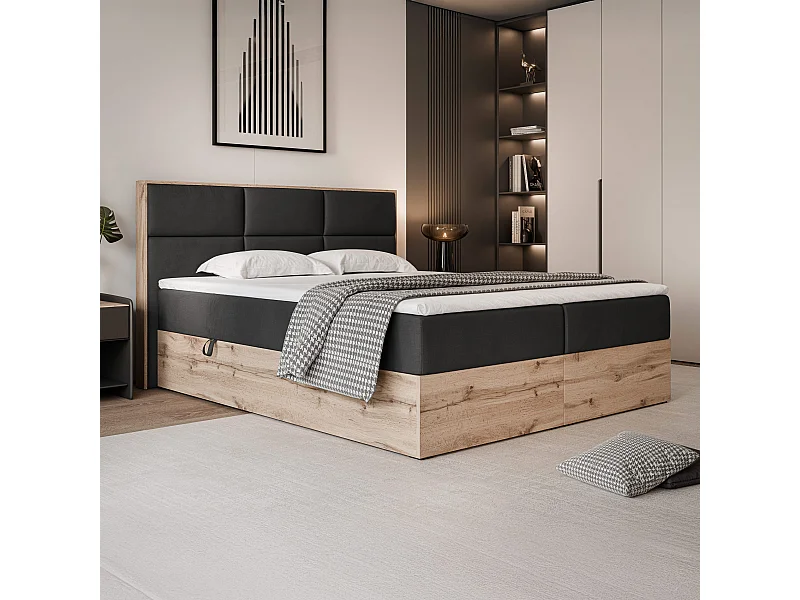 Lit continental rembourré avec surmatelas, noir - 180x200 - LAVIO