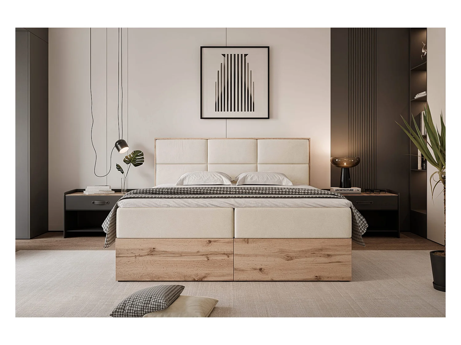 Lit continental rembourré avec surmatelas, beige - 160x200 - LAVIO