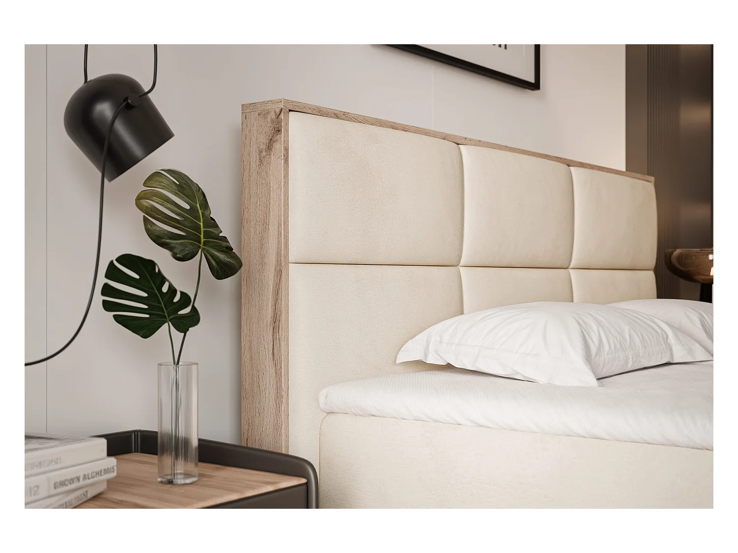 Lit continental rembourré avec surmatelas, beige - 160x200 - LAVIO