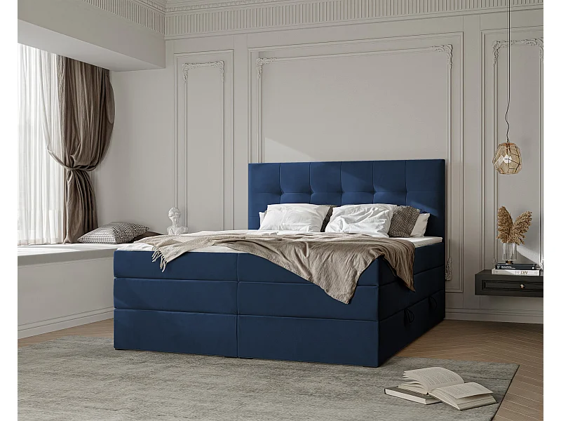 Lit continental rembourré avec surmatelas, bleu - 180x200 - AZARIO