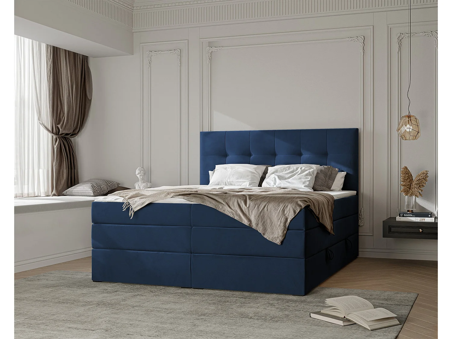 Lit continental rembourré avec surmatelas, bleu - 180x200 - AZARIO