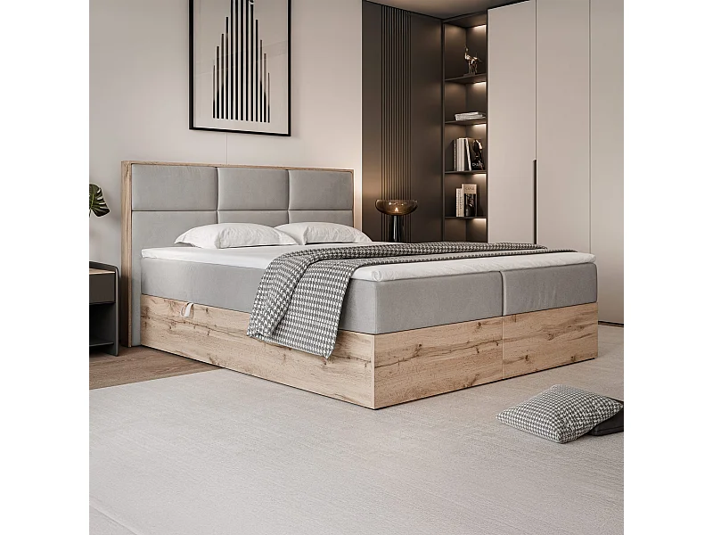 Lit continental rembourré avec surmatelas, gris clair - 180x200 - LAVIO