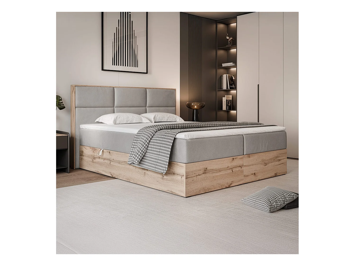 Lit continental rembourré avec surmatelas, gris clair - 180x200 - LAVIO