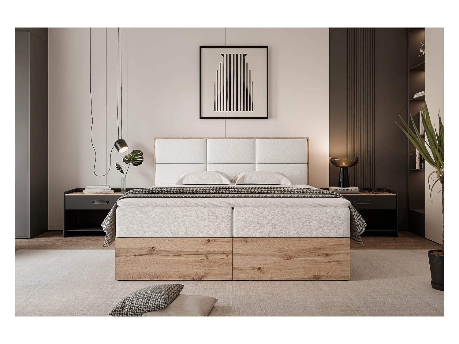 Lit continental rembourré avec surmatelas, blanc  - 160x200 - LAVIO