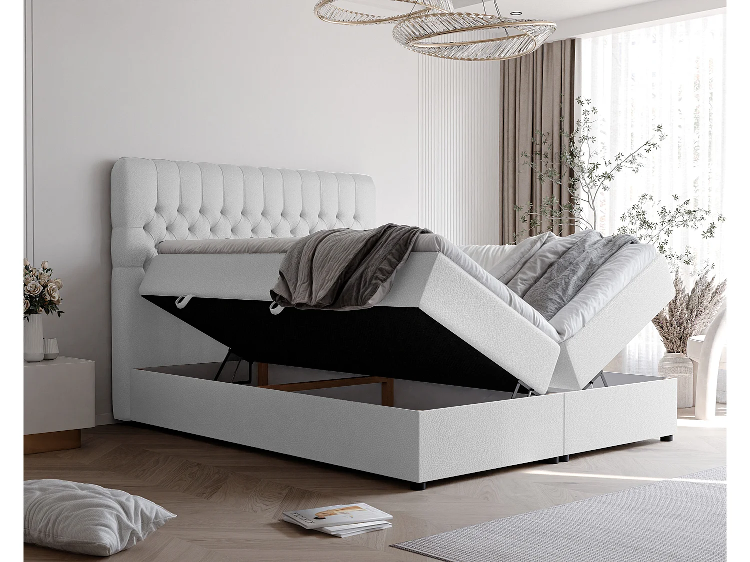 Lit continental rembourré avec matelas, blanc  - 120x200