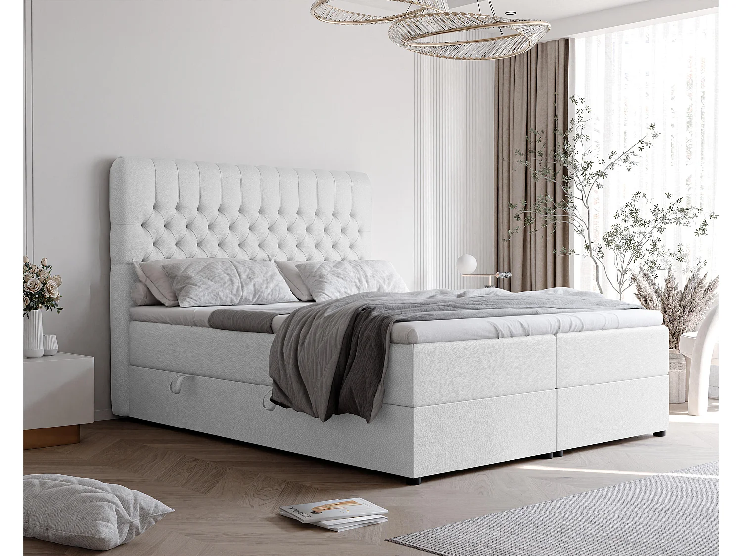 Lit continental rembourré avec matelas, blanc  - 120x200