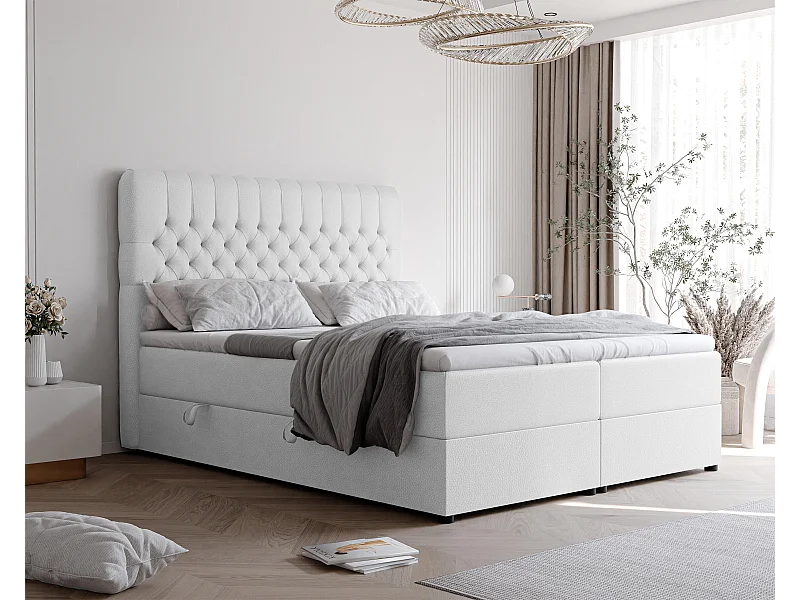 Lit continental rembourré avec matelas, blanc  - 200x200