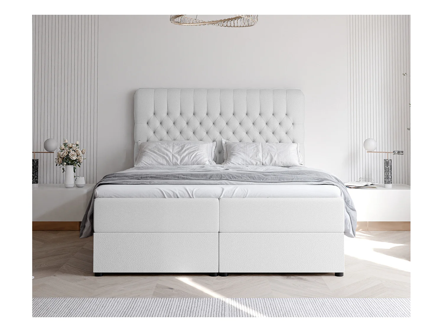 Lit continental rembourré avec matelas, blanc  - 200x200