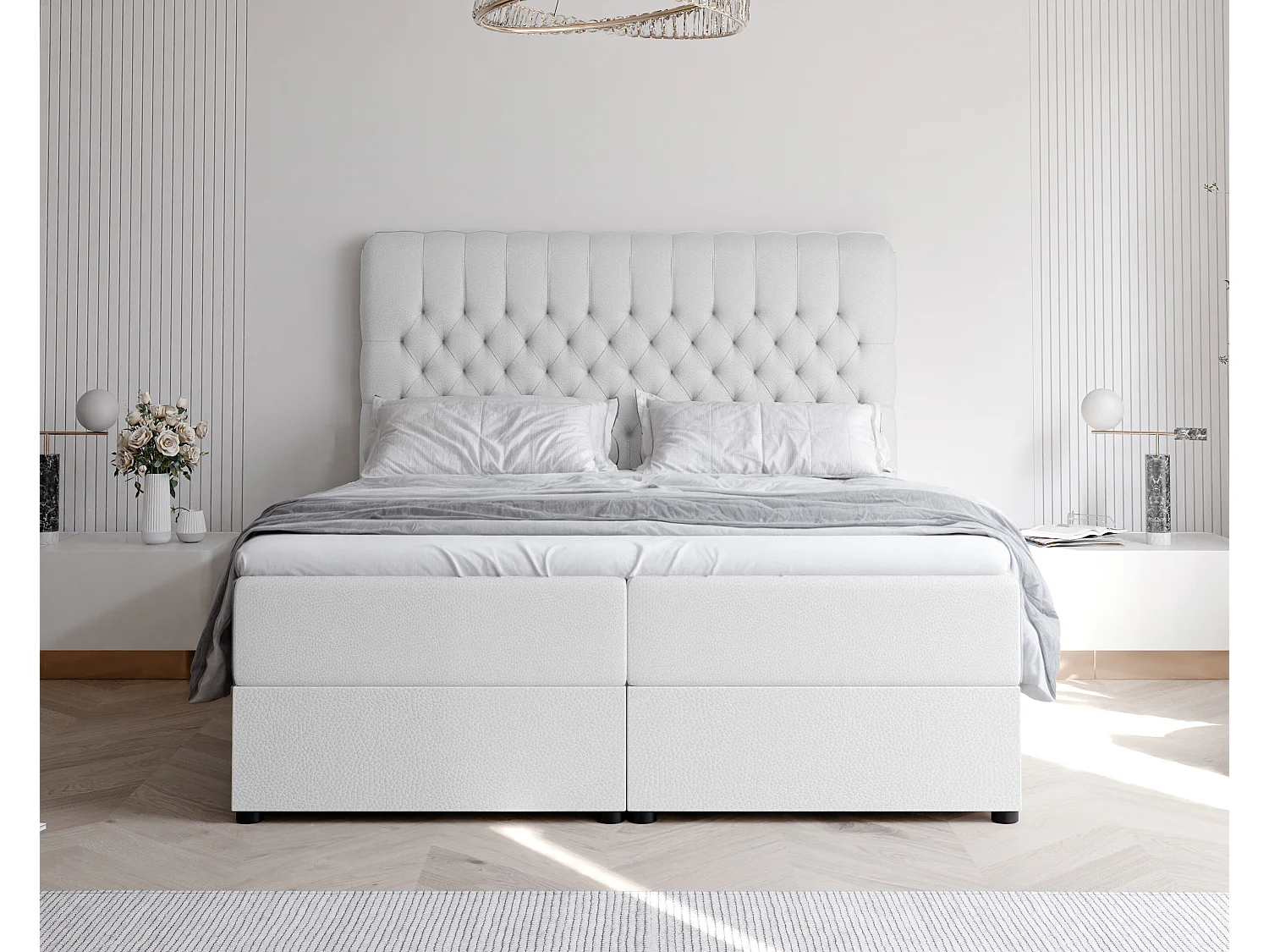 Lit continental rembourré avec matelas, blanc  - 200x200