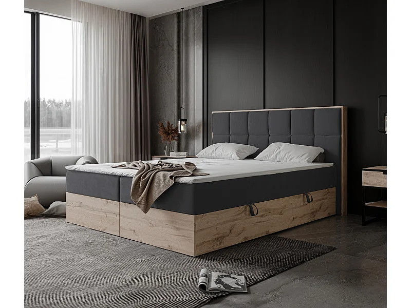 Lit continental rembourré avec surmatelas, gris anthracite - 160x200 - LAVIO II