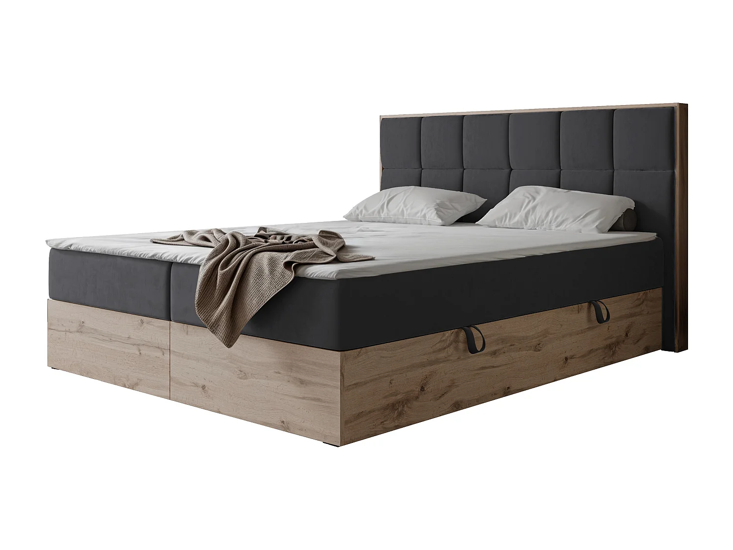 Lit continental rembourré avec surmatelas, gris anthracite - 180x200 - LAVIO II
