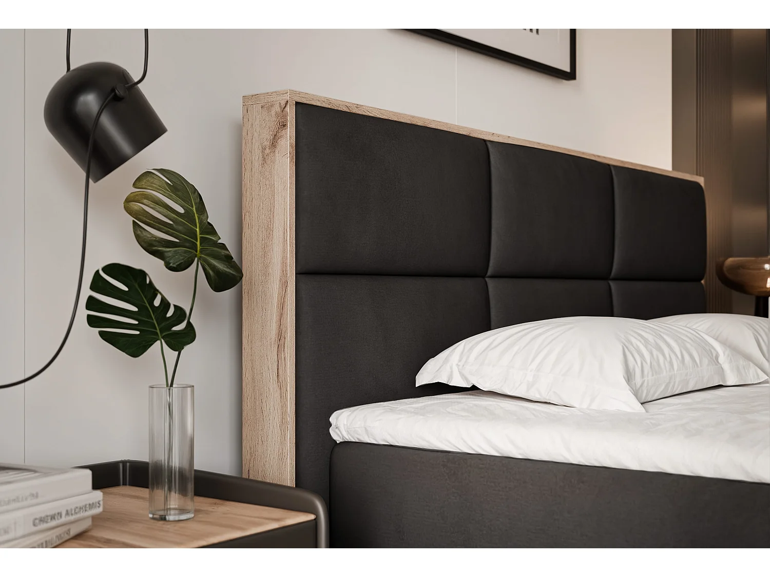 Lit continental rembourré avec surmatelas, noir - 140x200 - LAVIO