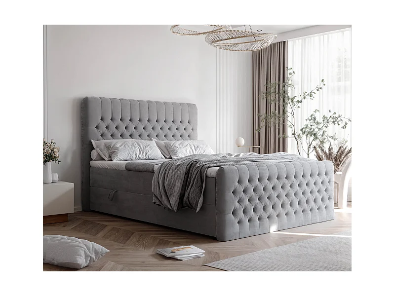 Lit continental rembourré avec matelas, gris clair - 200x200