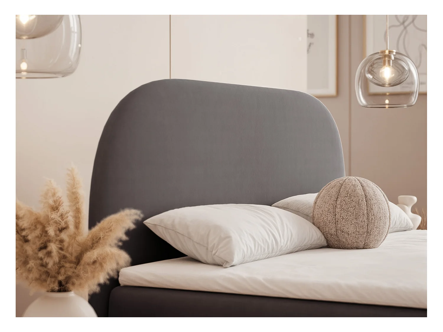 Lit continental rembourré sur pieds avec surmatelas, gris anthracite - 160x200 - NOELIA