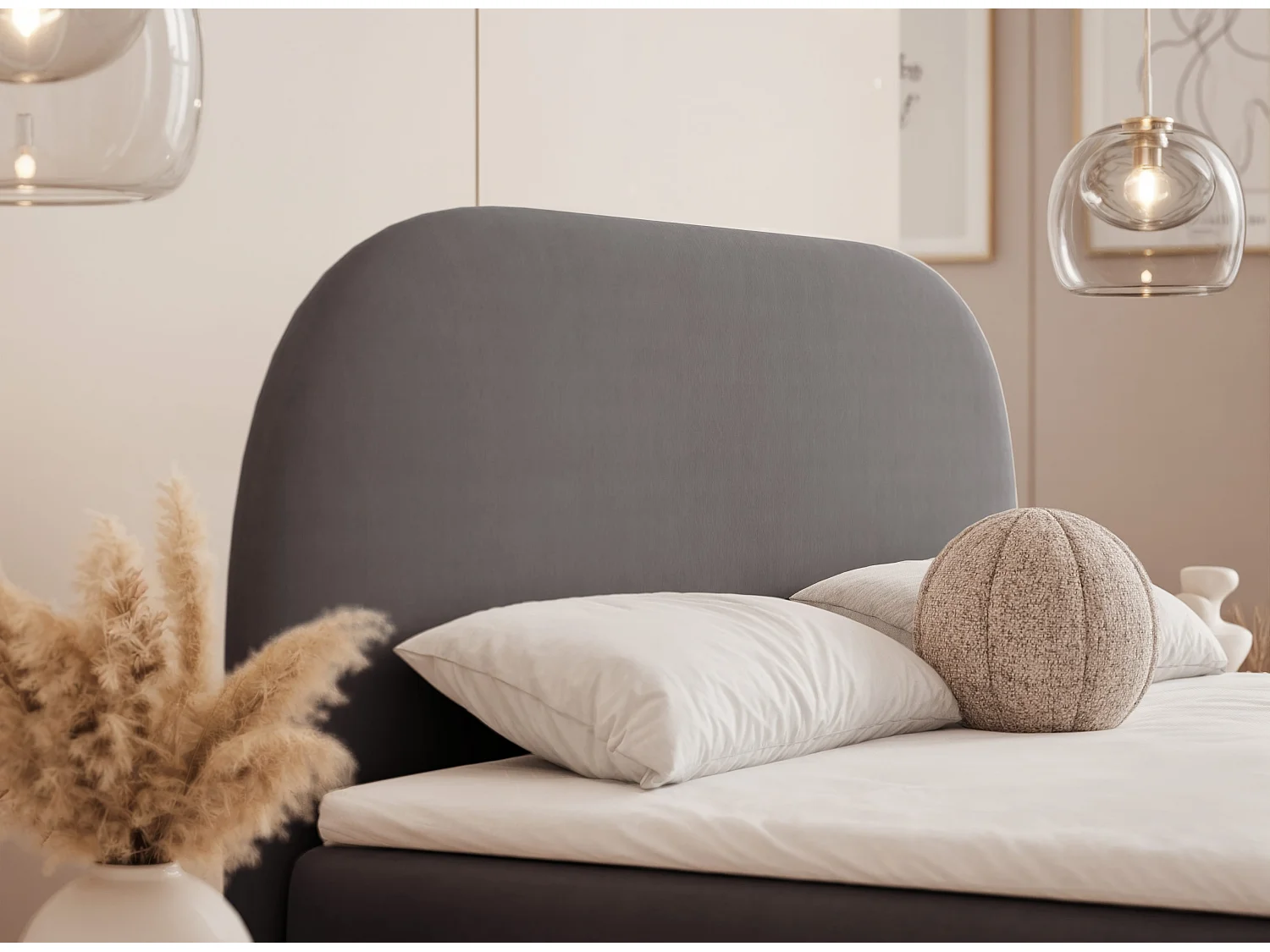 Lit continental rembourré sur pieds avec surmatelas, gris anthracite - 160x200 - NOELIA