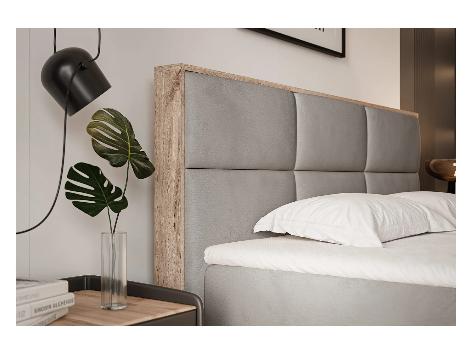 Lit continental rembourré avec surmatelas, gris clair - 120x200 - LAVIO