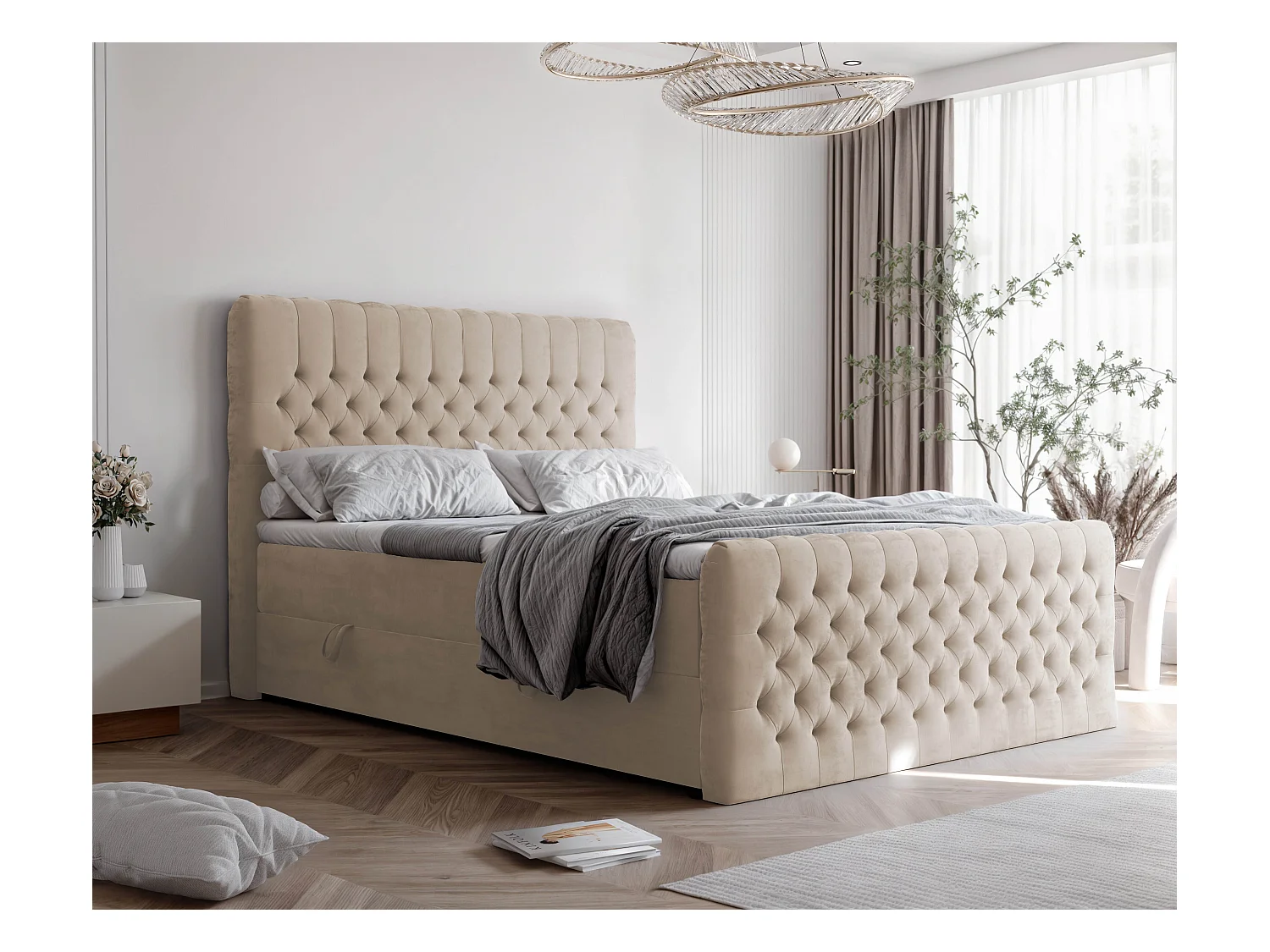 Lit continental rembourré avec matelas, crème - 120x200