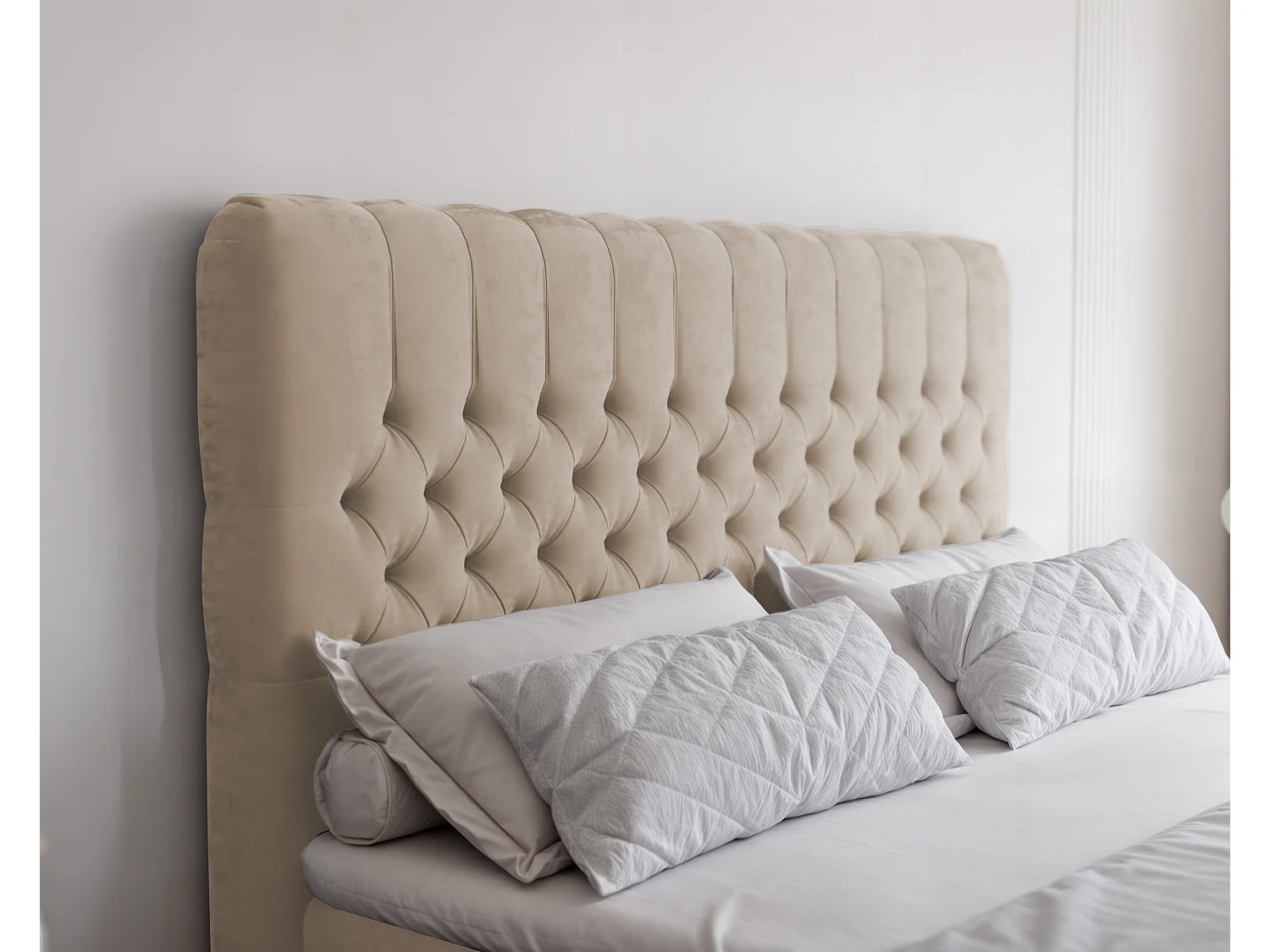 Lit continental rembourré avec matelas, crème - 120x200