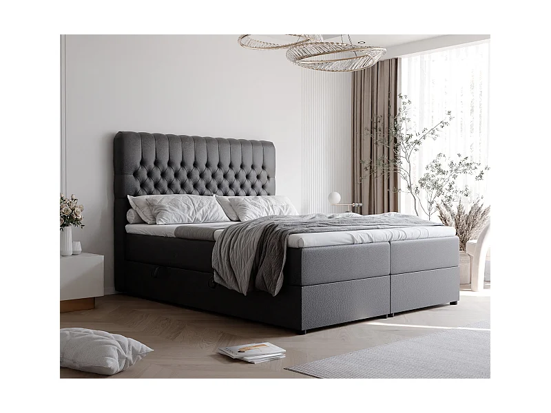 Lit continental rembourré avec matelas, noir  - 120x200