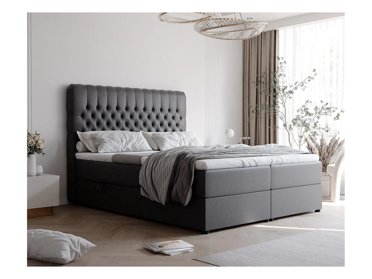 Lit continental rembourré avec matelas, noir  - 120x200