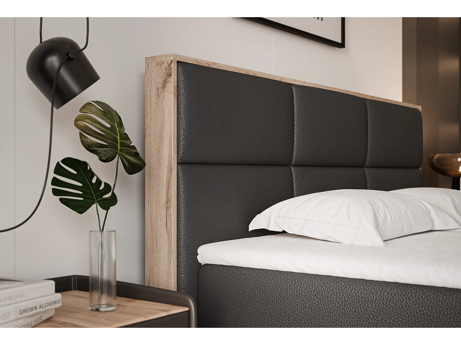 Lit continental rembourré avec surmatelas, noir  - 160x200 - LAVIO