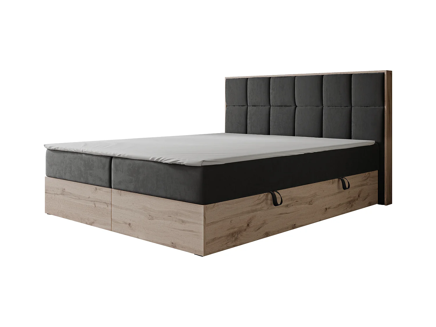 Lit continental rembourré avec surmatelas, gris anthracite - 180x200 - LAVIO II