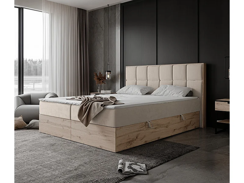 Lit continental rembourré avec surmatelas, beige - 140x200 - LAVIO II