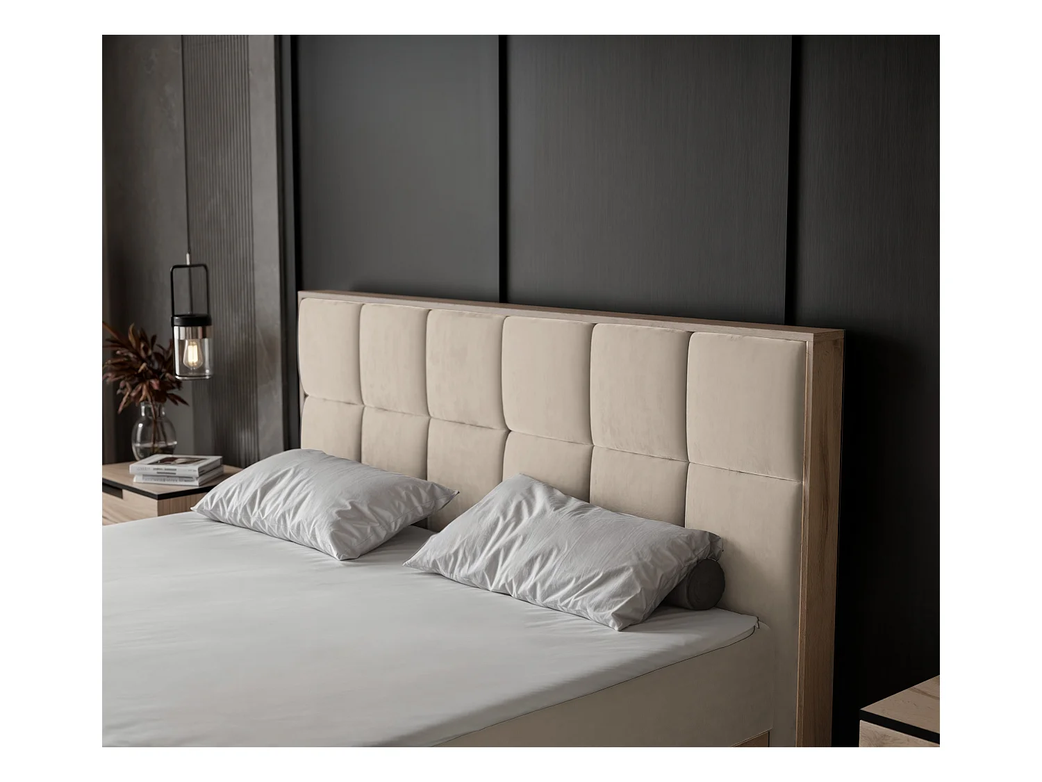 Lit continental rembourré avec surmatelas, beige - 140x200 - LAVIO II