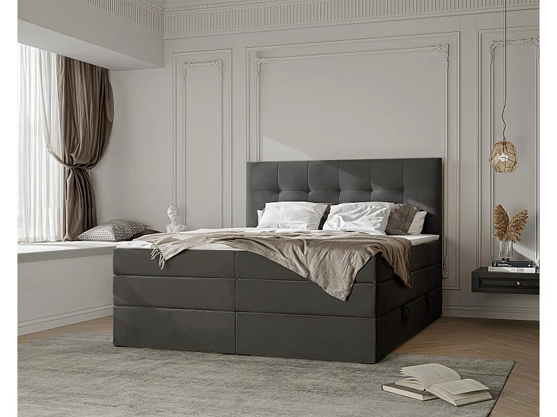 Lit continental rembourré avec surmatelas, gris anthracite - 160x200 - AZARIO