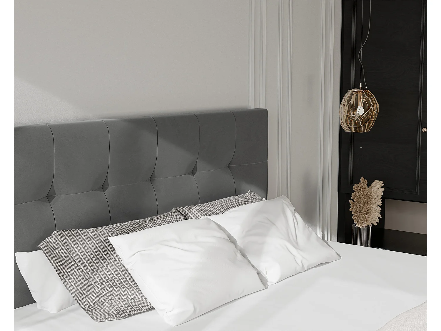 Lit continental rembourré avec surmatelas, gris anthracite - 160x200 - AZARIO