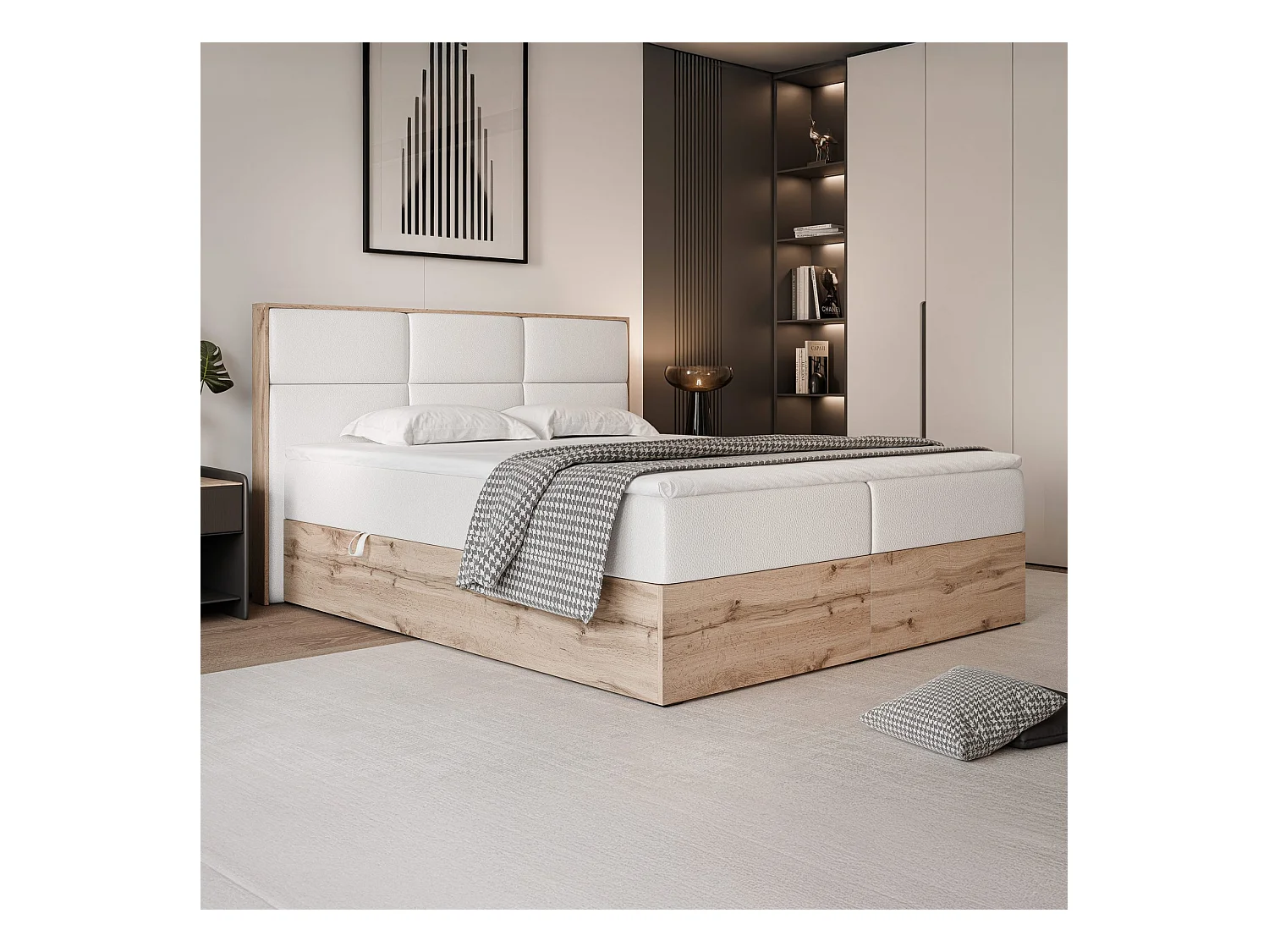 Lit continental rembourré avec surmatelas, blanc  - 180x200 - LAVIO