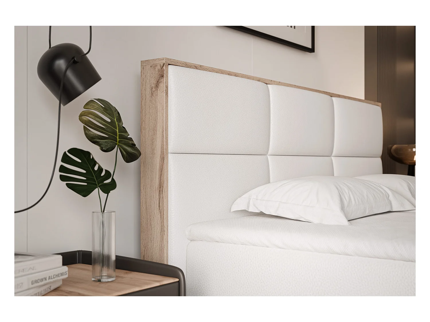 Lit continental rembourré avec surmatelas, blanc  - 180x200 - LAVIO