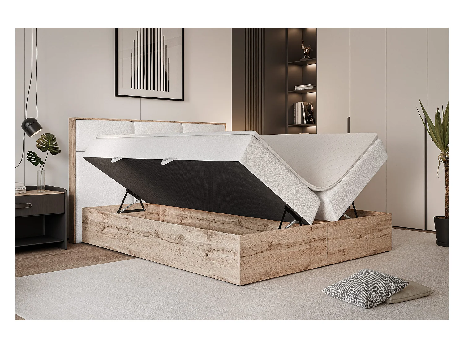 Lit continental rembourré avec surmatelas, blanc  - 180x200 - LAVIO