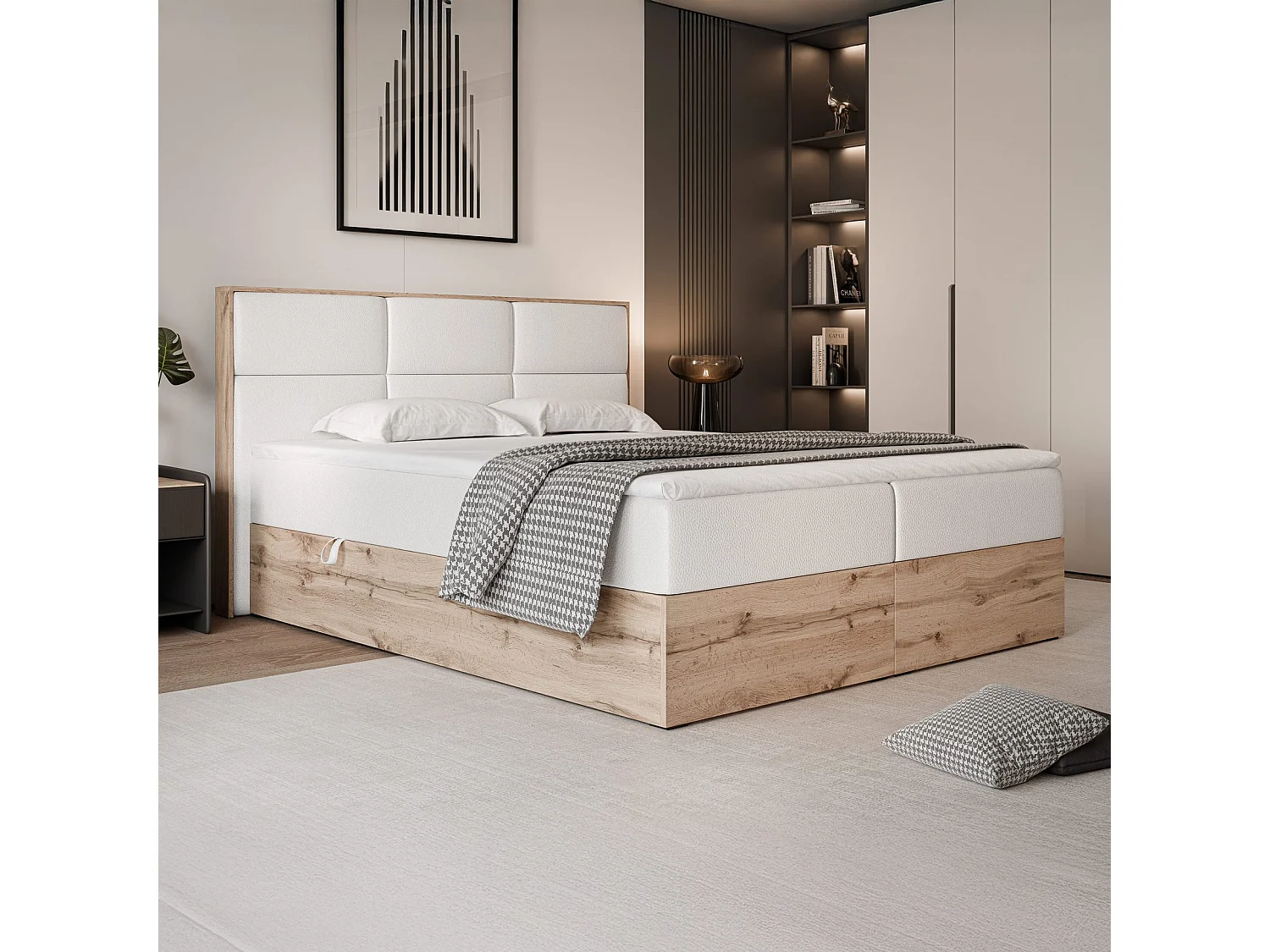 Lit continental rembourré avec surmatelas, blanc  - 180x200 - LAVIO