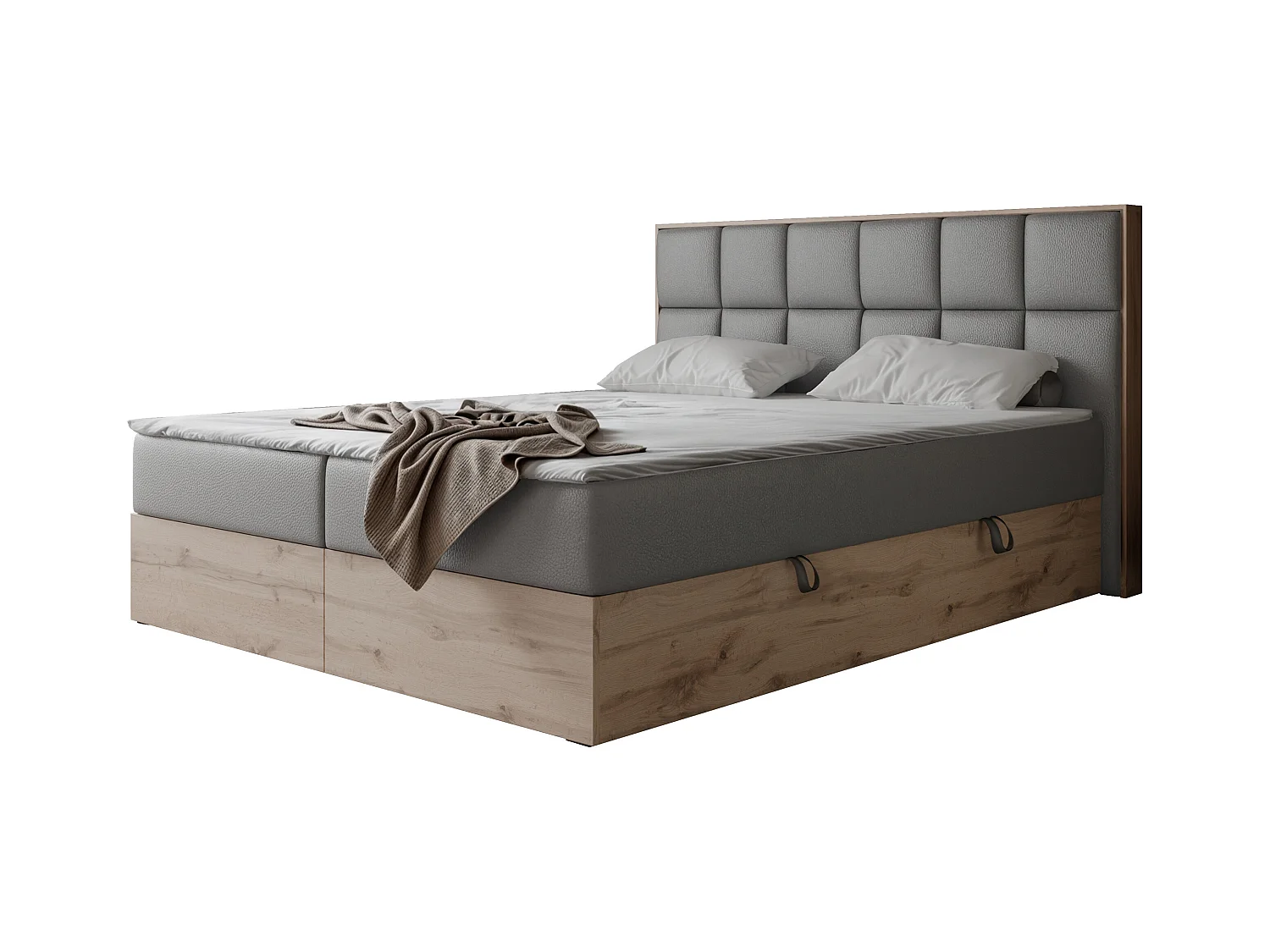 Lit continental rembourré avec surmatelas, gris  - 180x200 - LAVIO II