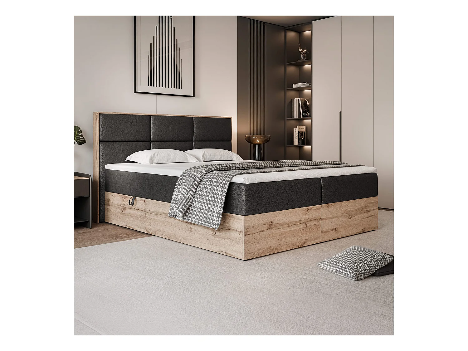 Lit continental rembourré avec surmatelas, noir  - 120x200 - LAVIO