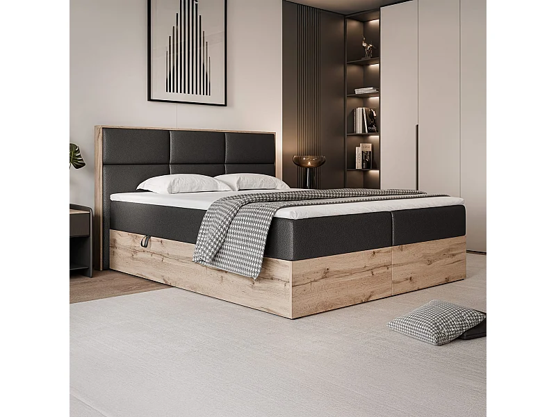 Lit continental rembourré avec surmatelas, noir  - 120x200 - LAVIO