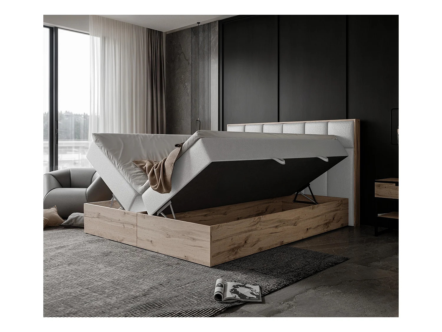 Lit continental rembourré avec surmatelas, blanc  - 180x200 - LAVIO II