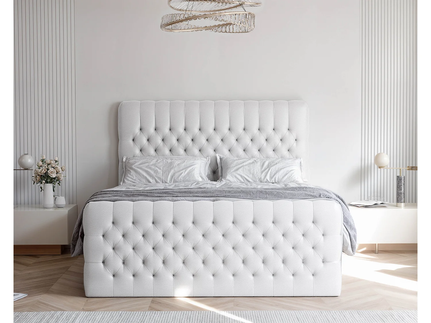 Lit continental rembourré avec matelas, blanc  - 200x200