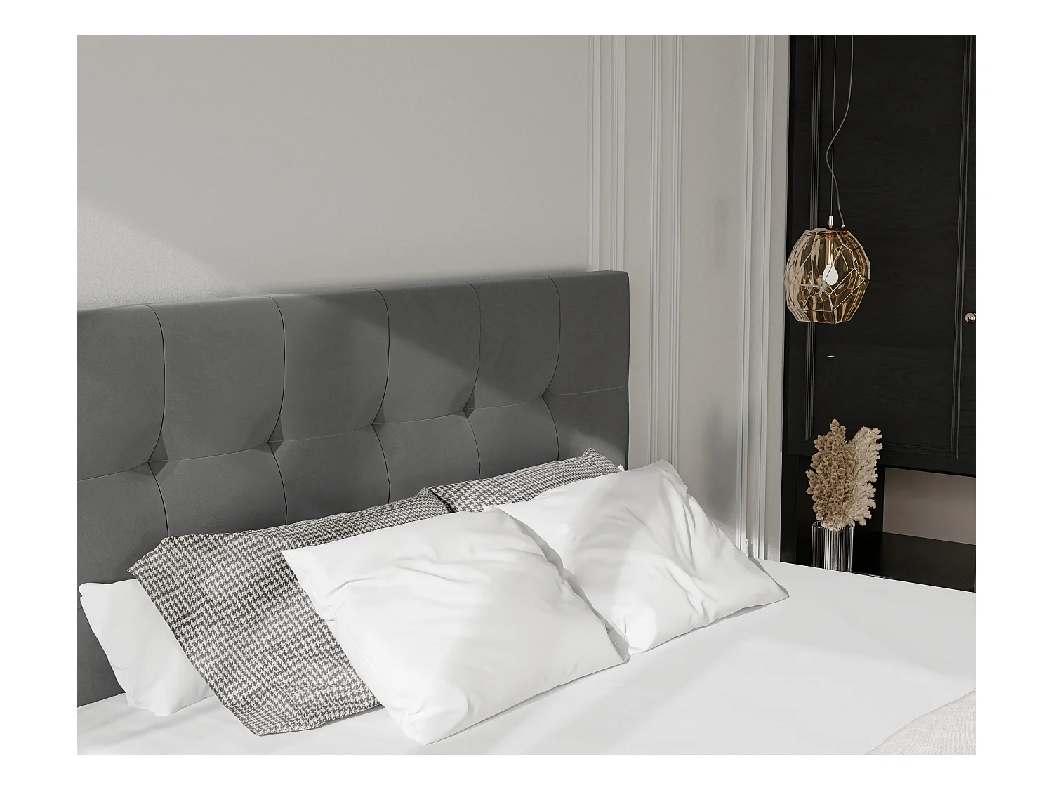 Lit continental rembourré avec surmatelas, gris anthracite - 140x200 - AZARIO