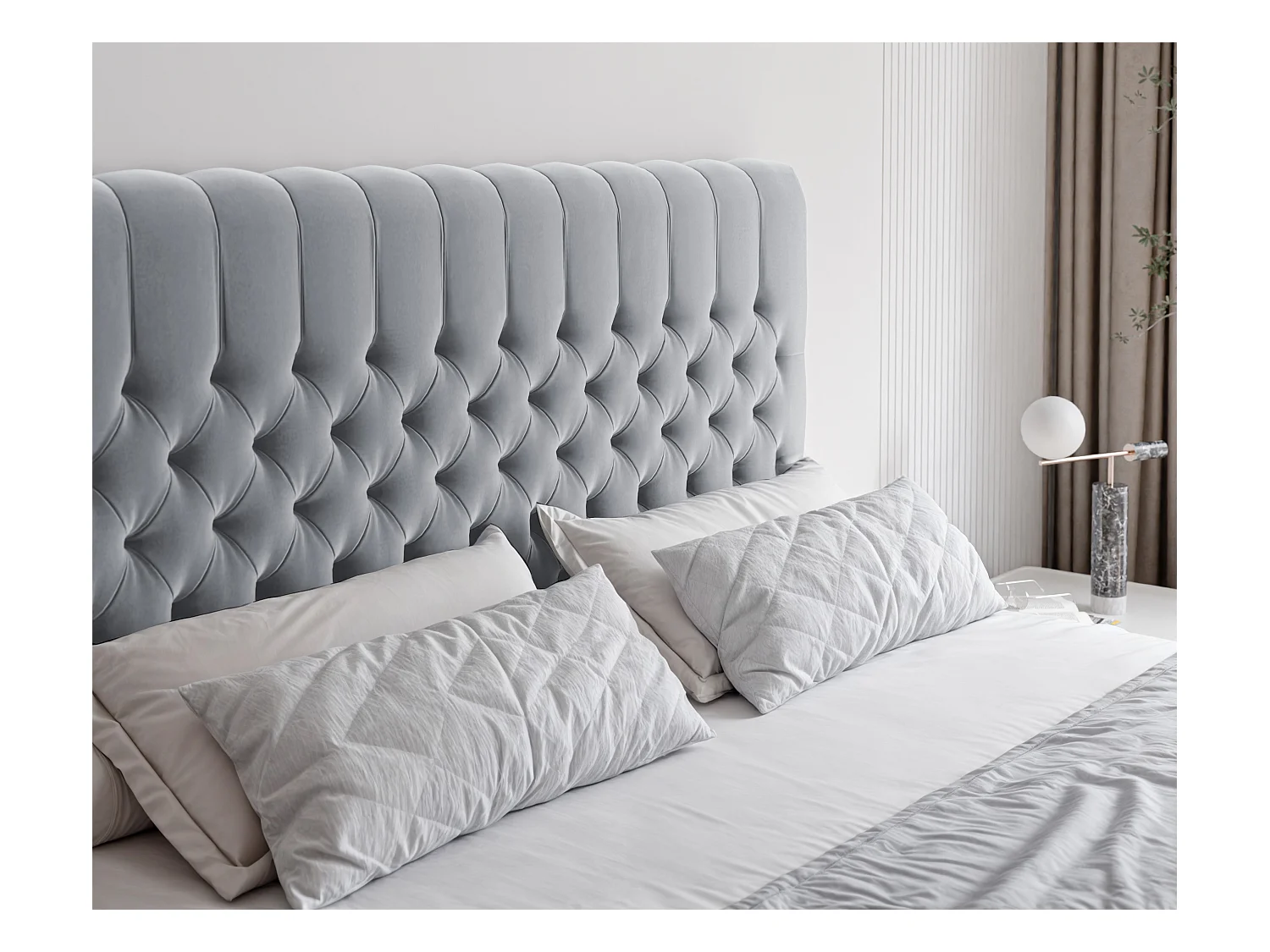 Lit continental rembourré avec matelas, gris - 180x200