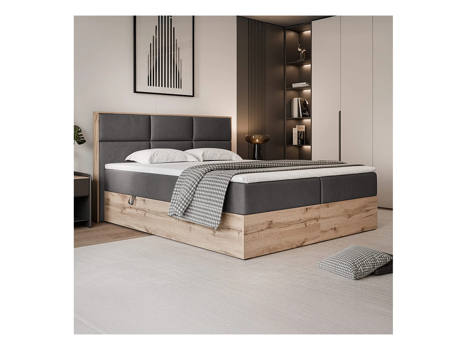 Lit continental rembourré avec surmatelas, gris anthracite - 160x200 - LAVIO